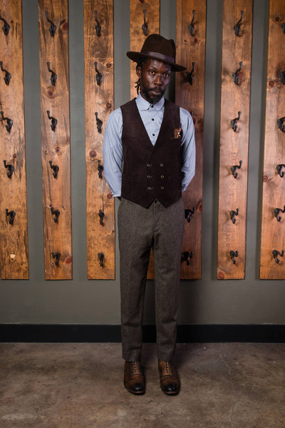 REVERBERATE LONG TAILORED WAISTCOAT ブラウン 3x6 Double Breasted Corduroy Waistcoat