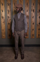 Bykowski Tailor & Garb Wool Victorian tailored wasitcoat slim fit prohibition peaky blinders lapel vest herringbone heritage clothing English Tweed Edwardian Casual 1920's 1910's vintage inspired tailored waistcoat Shawl Lapel Rustic Made in USA Handcrafted