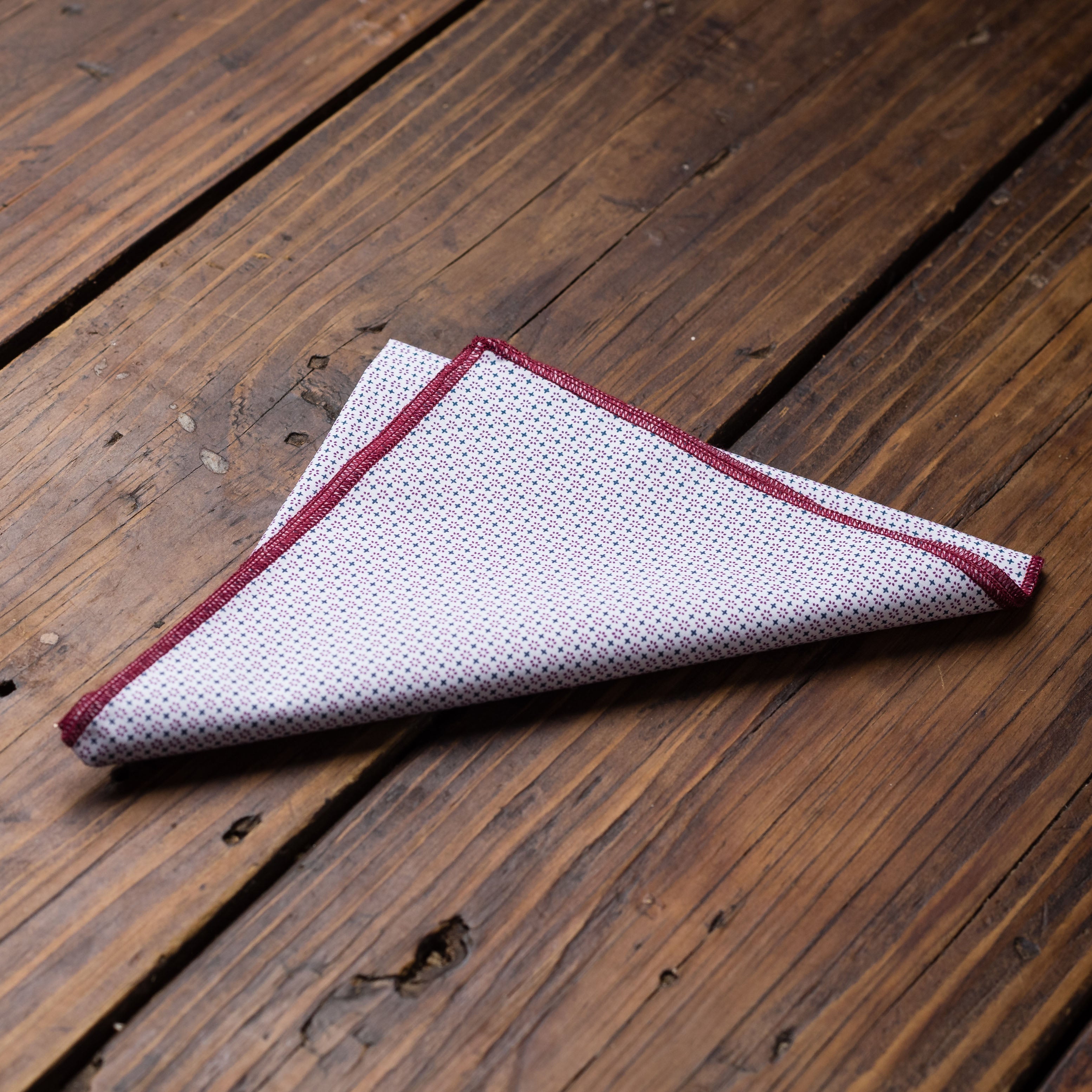 Burgundy and Blue Flowers Pocket Square
