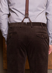 Bykowski Tailor & Garb Scofflaw Trousers brown vintage inspired suspenders tailored fit slim fit prohibition heritage clothing Gatsby Edwardian Dapper Cotton Casual Barbershop 1920's 1910's Made in USA Handcrafted Corduroy
