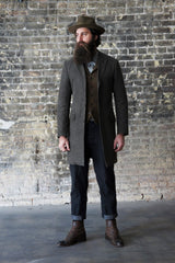 Brushed Denim Walking Jacket-Btkowski Tailor & Garb tailored fit vintage inspired Victorian peaky blinders semi peak lapel Made in USA heritage clothing Handcrafted Edwardian Gatsby Dapper Casual 1920's 1910's 1800's
