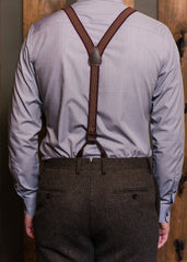 Bykowski Tailor & Garb classic notch back trousers English Tweed Wool vintage inspired suspenders tailored fit slim fit prohibition Rustic peaky blinders Made in USA herringbone heritage clothing Edwardian Dapper Barbershop 1920's 1910's