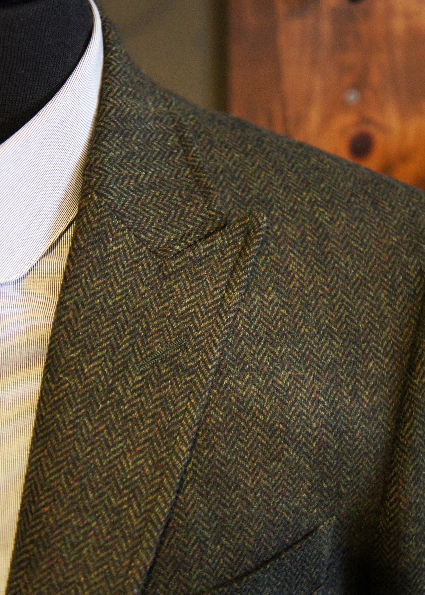 Classic Peak Tweed Suit-Bykowski Tailor & Garb Green tailored fit slim fit Wool vintage inspired prohibition peaky blinders high armholes English Tweed Gatsby Edwardian Classic Dapper 1930's 1920's Vintage tweed Rustic Made in USA Handcrafted