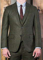 Classic Peak Tweed Suit-Bykowski Tailor & Garb Green tailored fit slim fit Wool vintage inspired prohibition peaky blinders high armholes English Tweed Gatsby Edwardian Classic Dapper 1930's 1920's Vintage tweed Rustic Made in USA Handcrafted