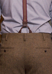 Bykowski Tailor & Garb Classic Trousers Wool suspenders tailored fit slim fit prohibition heritage clothing English Tweed Dapper brown tweed Made in USA Handcrafted Classic