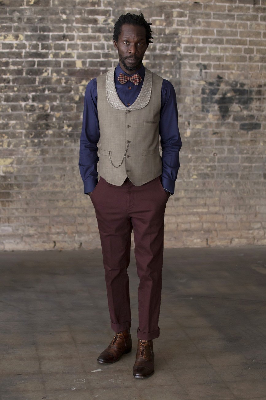 Bykowski Tailor & Garb Vest Wool slim fit tailored fit tailored wasitcoat waistcoat Made in USA lapel vest houndstooth Handcrafted Edwardian Dapper Barbershop 1920's 1910's