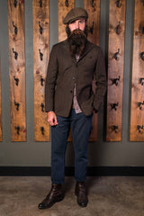 Bykowski Tailor & Garb Cossack Scofflaw Trouser vintage inspired tailored fit suspenders slim fit Rustic prohibition Railroad peaky blinders Made in USA herringbone heritage clothing Handcrafted Gatsby Denim Dapper Casual Barbershop 1930's 1920's 1910's 1800's