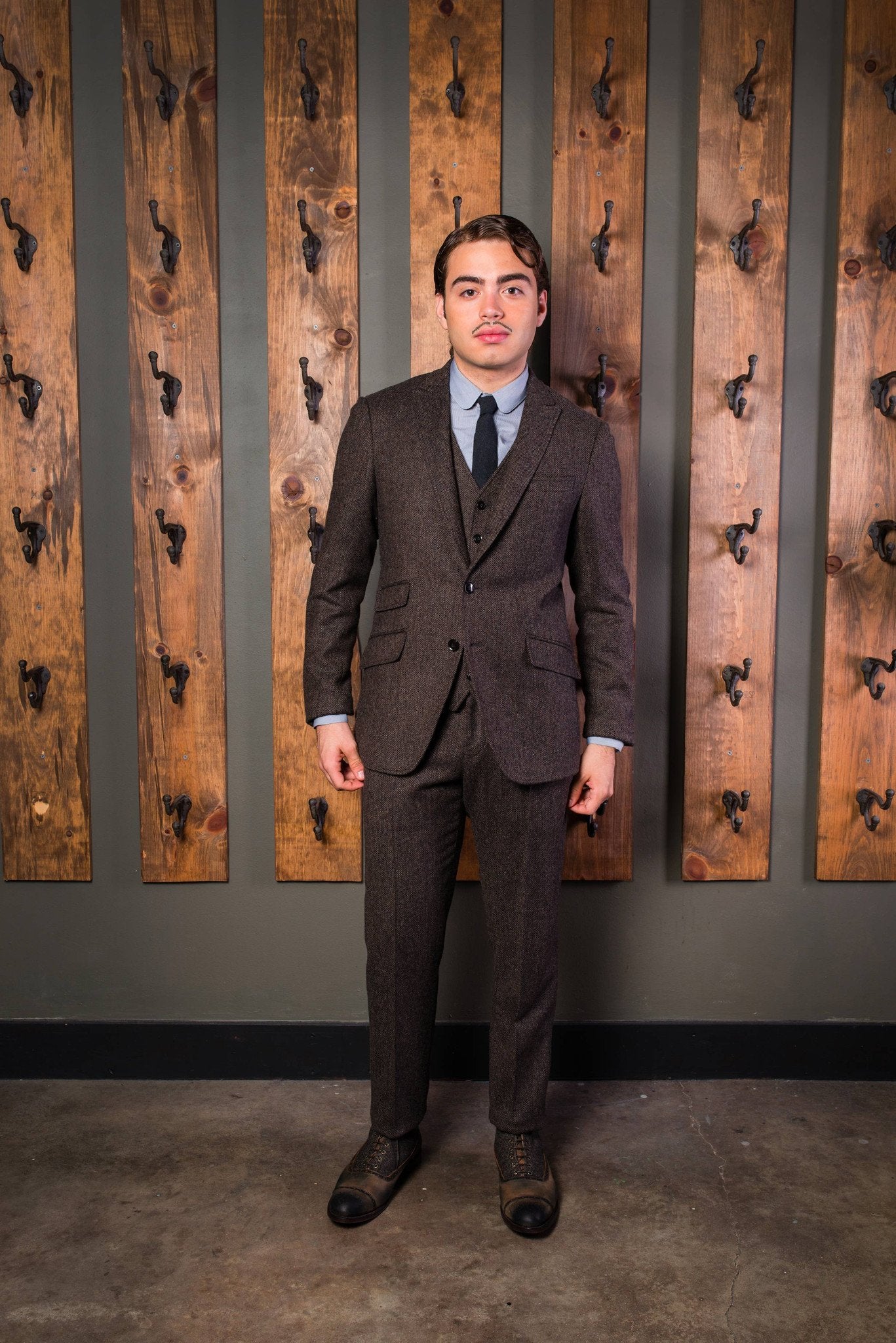 Crossley Suit-Bykowski Tailor & Garb slim fit Wool tailored fit Rustic semi peak lapel prohibition peaky blinders Made in USA heritage clothing Handcrafted Gatsby English Tweed Edwardian Dapper Classic Art Deco 1930's 1920's 1910's
