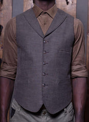 Bykowski Tailor & Garb Curved Peak waistcoat tailored fit slim fit peaky blinders Made in USA lapel vest heritage clothing Gatsby Handcrafted Denim Edwardian Casual 6 button 1920's 1910's prohibition 1800's