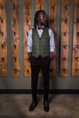 Bykowski Tailor & Garb Edwardian 1910's 1920's gatsby classic  jack knife lapel vest waistcoat heritage clothing made in USA slim tailored fit with check pattern