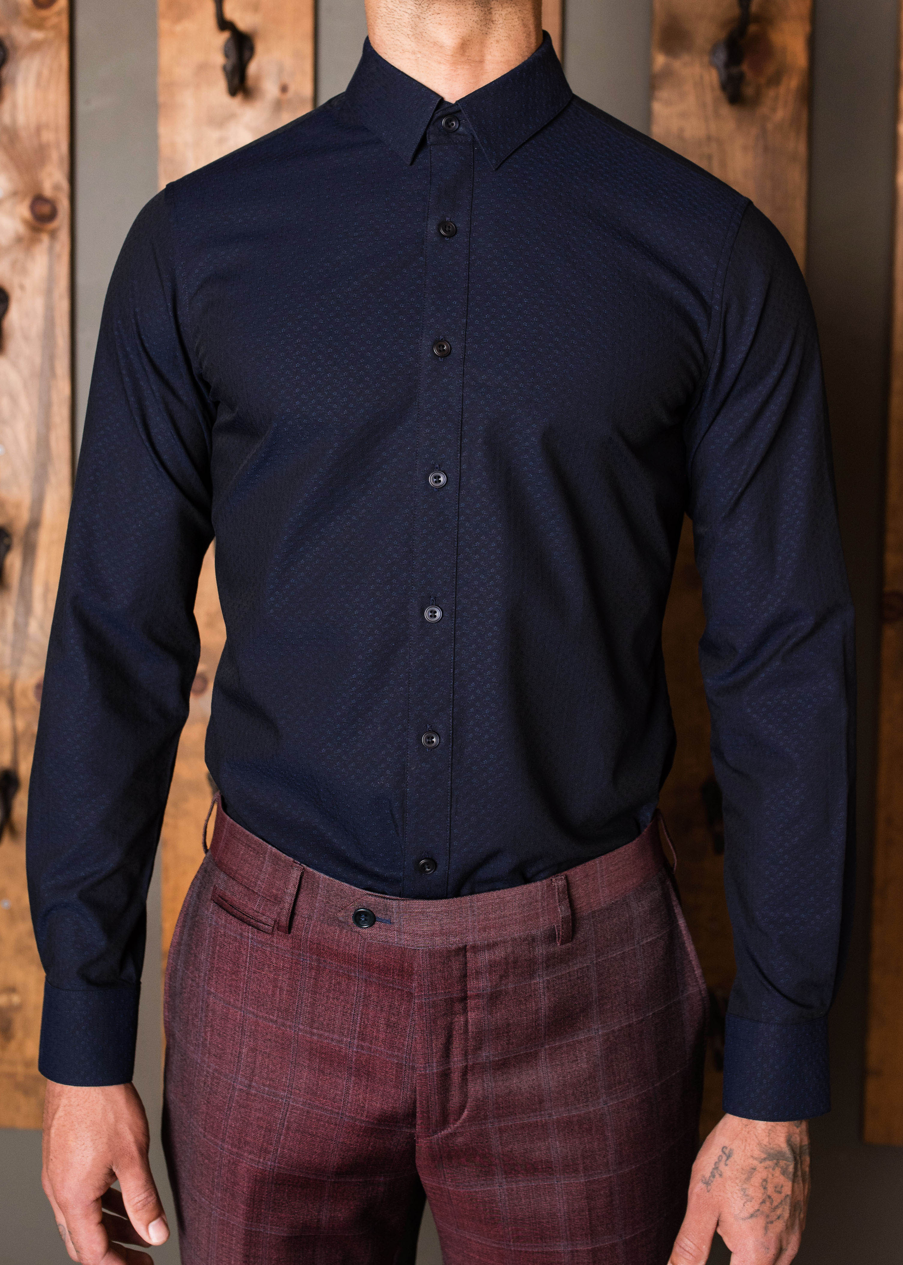 Navy blue Floral Standard Spread Shirt