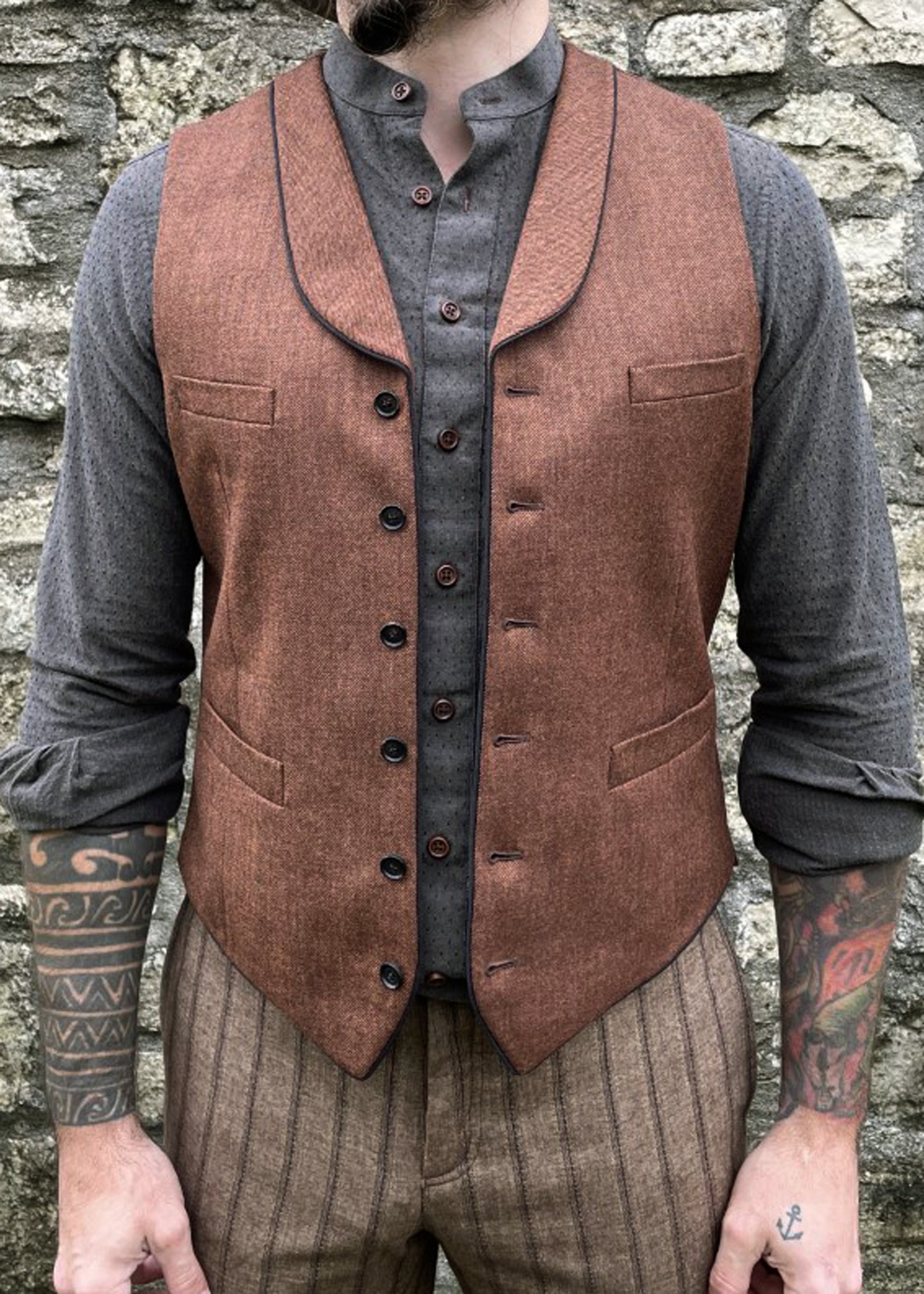 Samson 6 Button Shawl Lapel Waistcoat- Rust