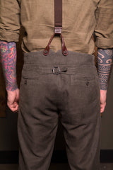 Bykowski Tailor & Garb -fishtail back trosuers knickers Rustic suspenders vintage inspired Railroad prohibition peaky blinders Made in USA heritage clothing Gatsby Edwardian Denim Casual 1930's 1920's 1910's 1800's