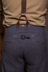 Bykowski Tailor & Garb -fishtail back trosuers knickers Rustic suspenders vintage inspired Railroad prohibition peaky blinders Made in USA heritage clothing Gatsby Edwardian Denim Casual 1930's 1920's 1910's 1800's