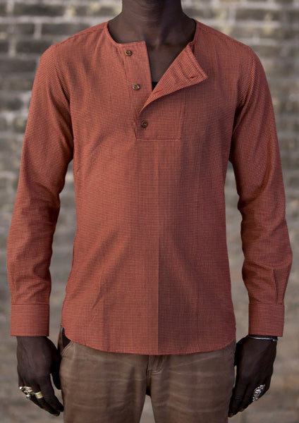 シャツ HUECLOSET small check retro half SHIRT SlantPlacketShirt_prohibitiond