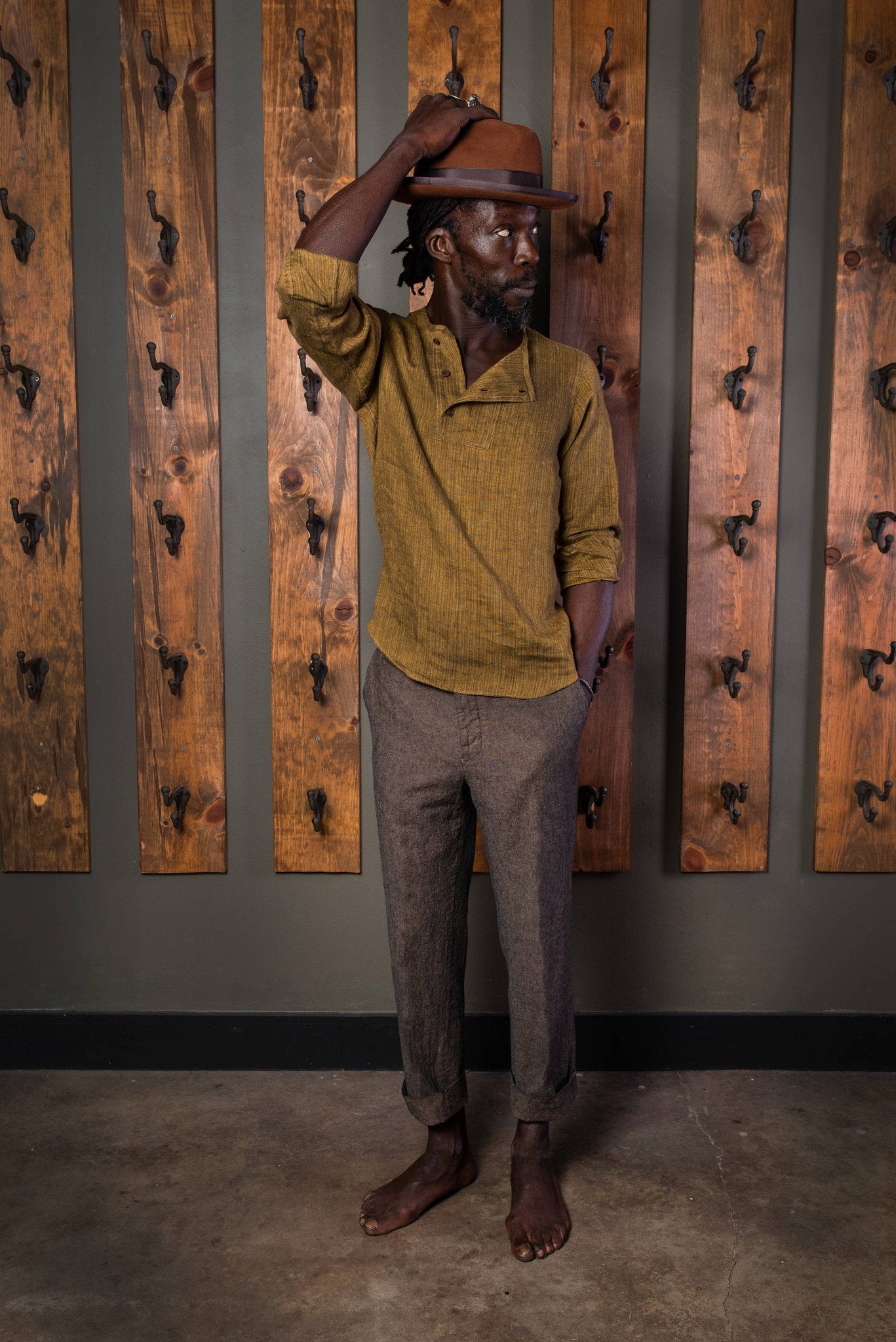 Slant Placket Shirt - Gold Linen