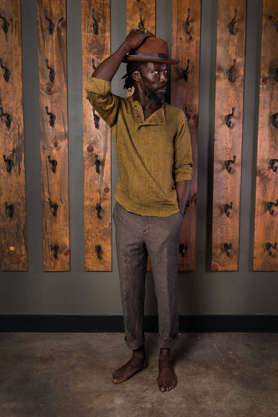 Slant Placket Shirt - Gold Linen