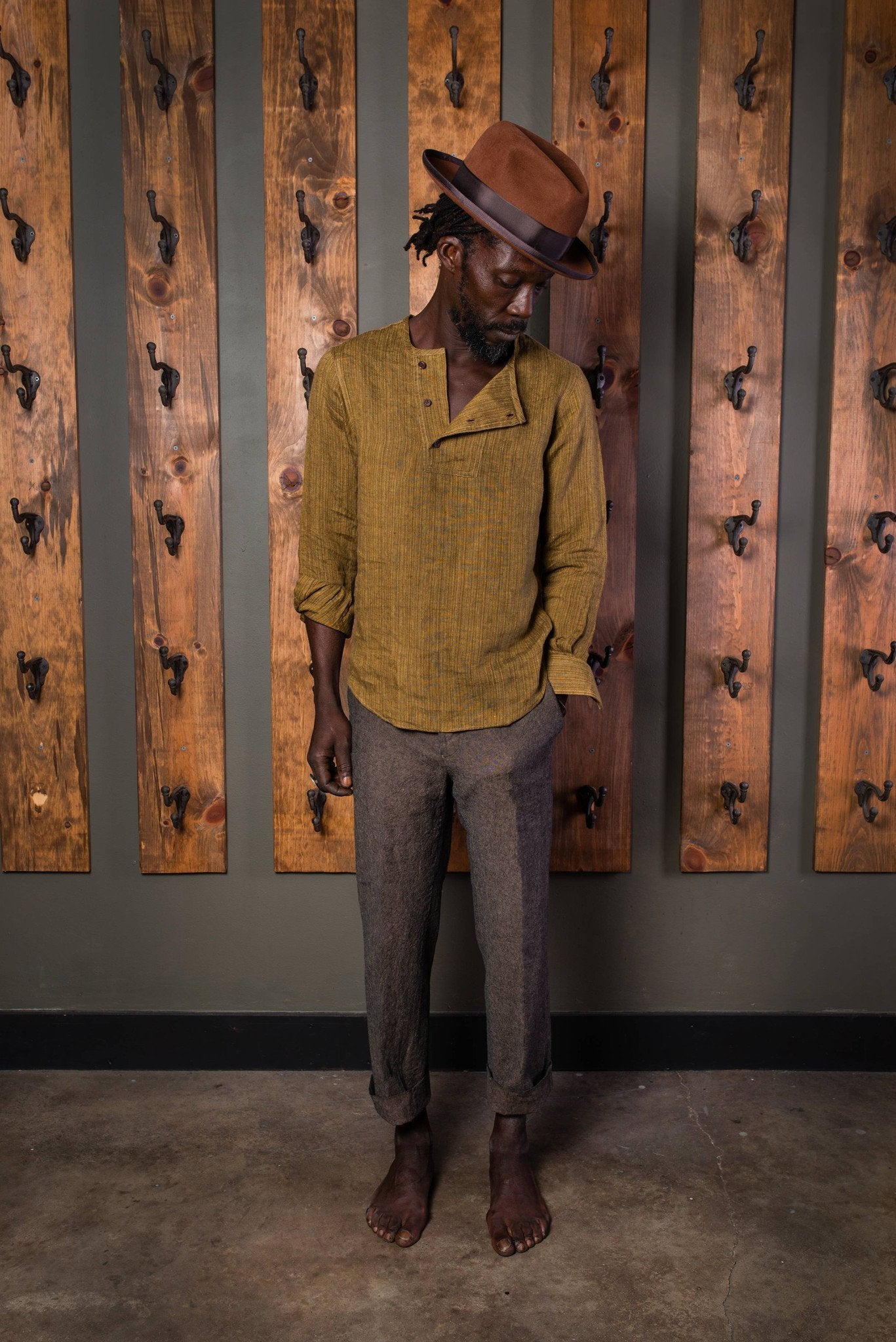 Slant Placket Shirt - Gold Linen