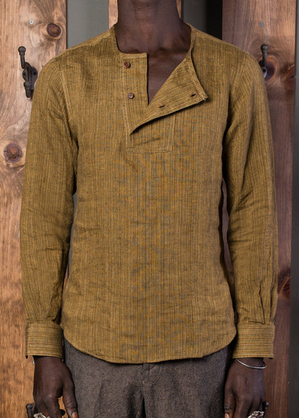 Slant Placket Shirt - Gold Linen