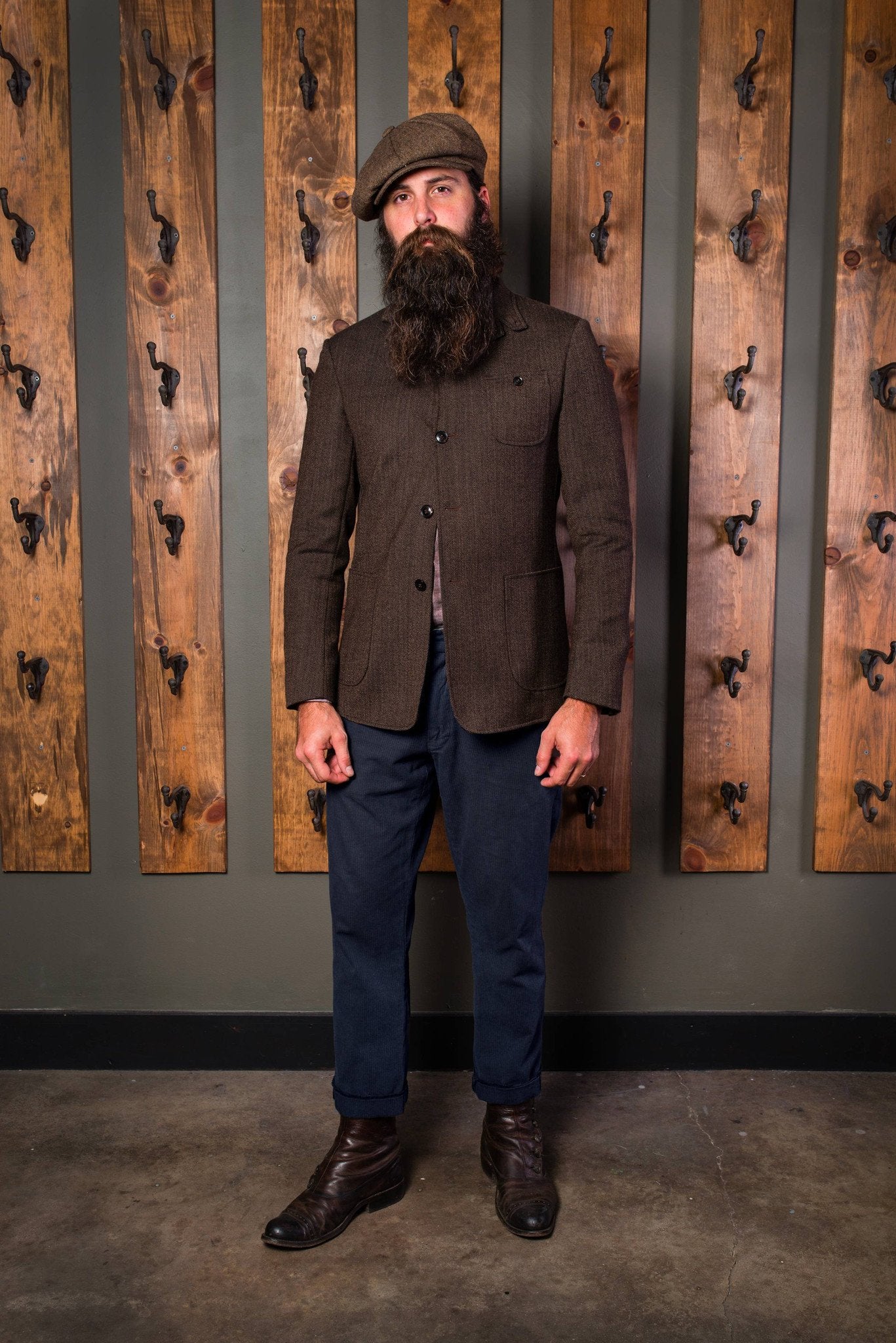 Tab notch sack coat-Bykowski Tailor & Garb Cotton vintage inspired Wool Victorian tailored fit slim fit prohibition Railroad Made in USA peaky blinders heritage clothing herringbone Gatsby Edwardian Casual 1930's 1920's 1910's 1800's