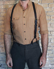 The Istanbul shirt -Bykowski Tailor & Garb banded collar Rustic Victorian vintage inspired Made in USA heritage clothing hand crafted Edwardian Casual 1930's 1920's 1910's 1800's