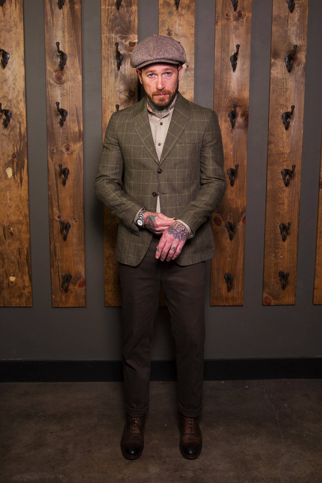Western Shawl Jacket-Bykowski Tailor & Garb tailored fit slim fit Windowpane Shawl Lapel Rustic Made in USA heritage clothing Handcrafted Gatsby Edwardian Dapper 1930's 1920's 1910's