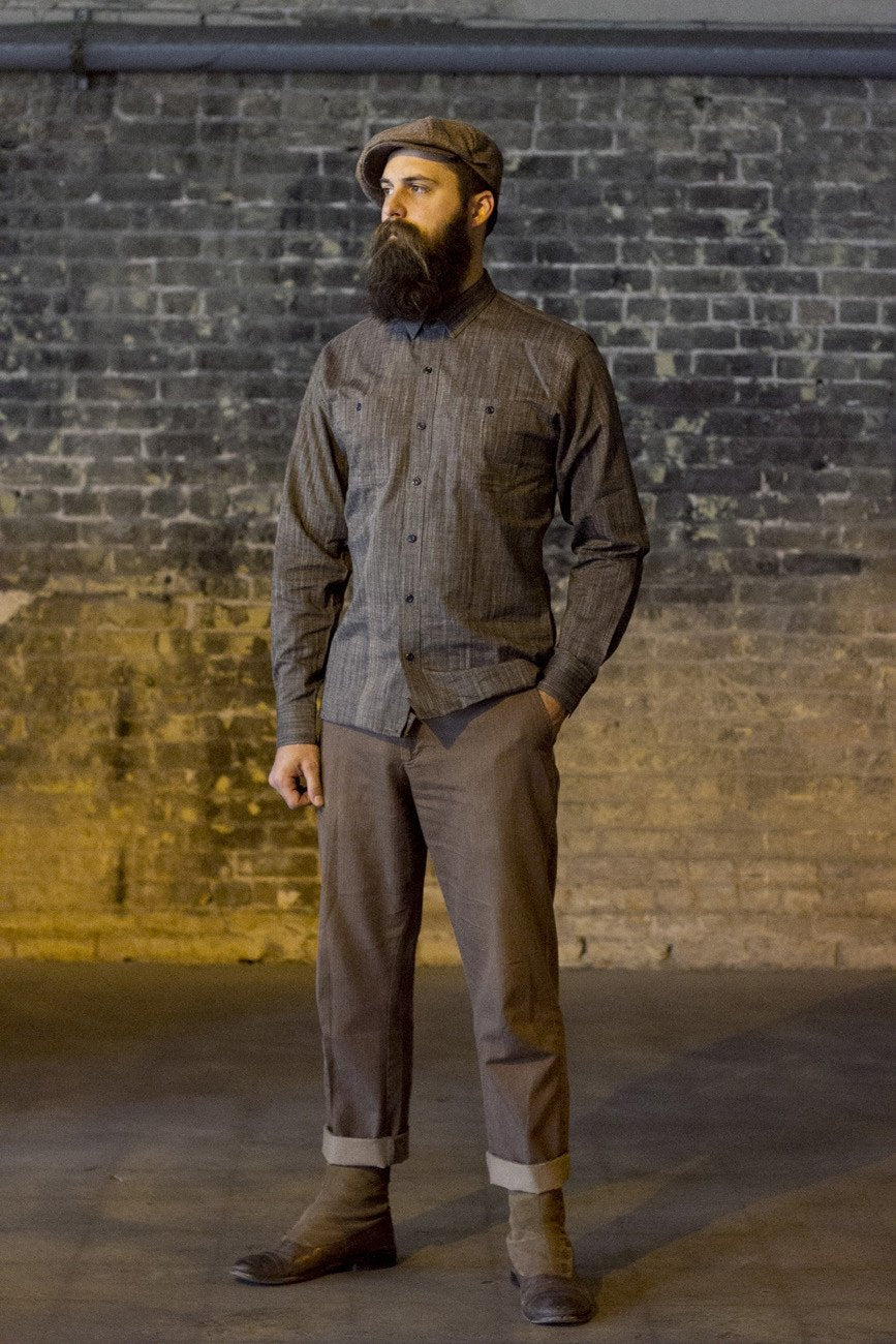Earl Grey Work shirt-Bykowski Tailor & Garb tailored fit vintage inspired Railroad prohibition Made in USA Handcrafted heritage clothing Edwardian Denim Casual 1930's 1920's 1910's