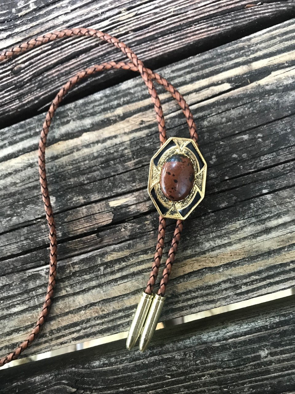 Bolo Tie Bezel Gold Mahogany antique brown
