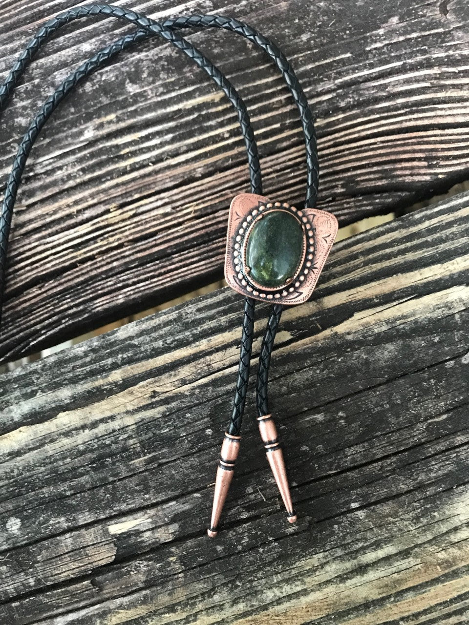 Bolo Tie classic Cowboy copper (green) russian serp black cord
