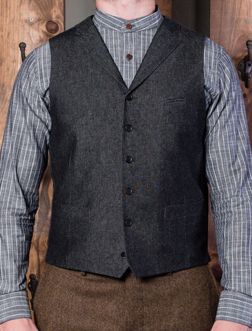 Bykowski Tailor & Garb Gatsby peaky blinders Made in USA lapel vest heritage clothing Handcrafted Edwardian Denim Casual 1910's prohibition  1800's slim tailored fit waistcoat