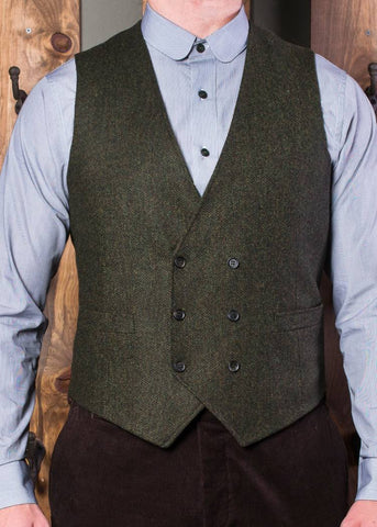 Bykowski Tailor & Garb Wool slim fit tailored fit prohibition peaky blinders heritage clothing Gatsby English Tweed Dapper double breasted waistcoat Edwardian Barbershop 6 button 1930's 1920's 1910's Winter tweed Rustic Made in USA Handcrafted