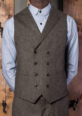 Bykowski Tailor & Garb Edwardian double breasted waistcoat Dapper Barbershop 1930's 1910's 1800'sGatsby peaky blinders prohibition Made in USA lapel vest heritage clothing Handcrafted English Tweed slim tailored fit