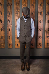 Bykowski Tailor & Garb Edwardian double breasted waistcoat Dapper Barbershop 1930's 1910's 1800's Gatsby peaky blinders prohibition  Made in USA lapel vest heritage clothing Handcrafted English Tweed slim tailored fit 