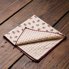 Reversible Beige with Burgundy Flowers Pocket Square
