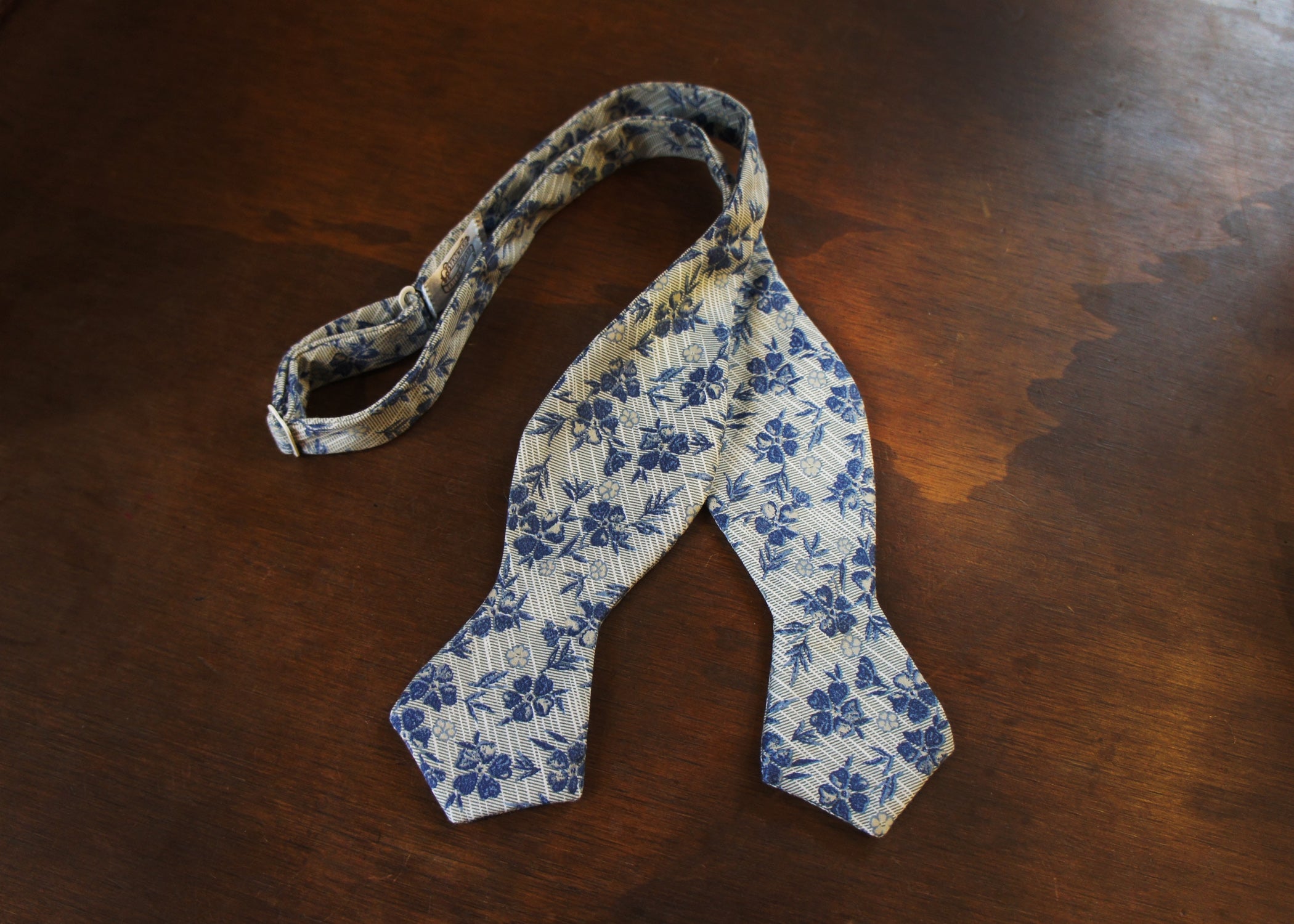 Light Blue with Blue Floral Diamond Bow Tie