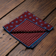 Reversible Burgundy with Blue Flowers Pocket Square