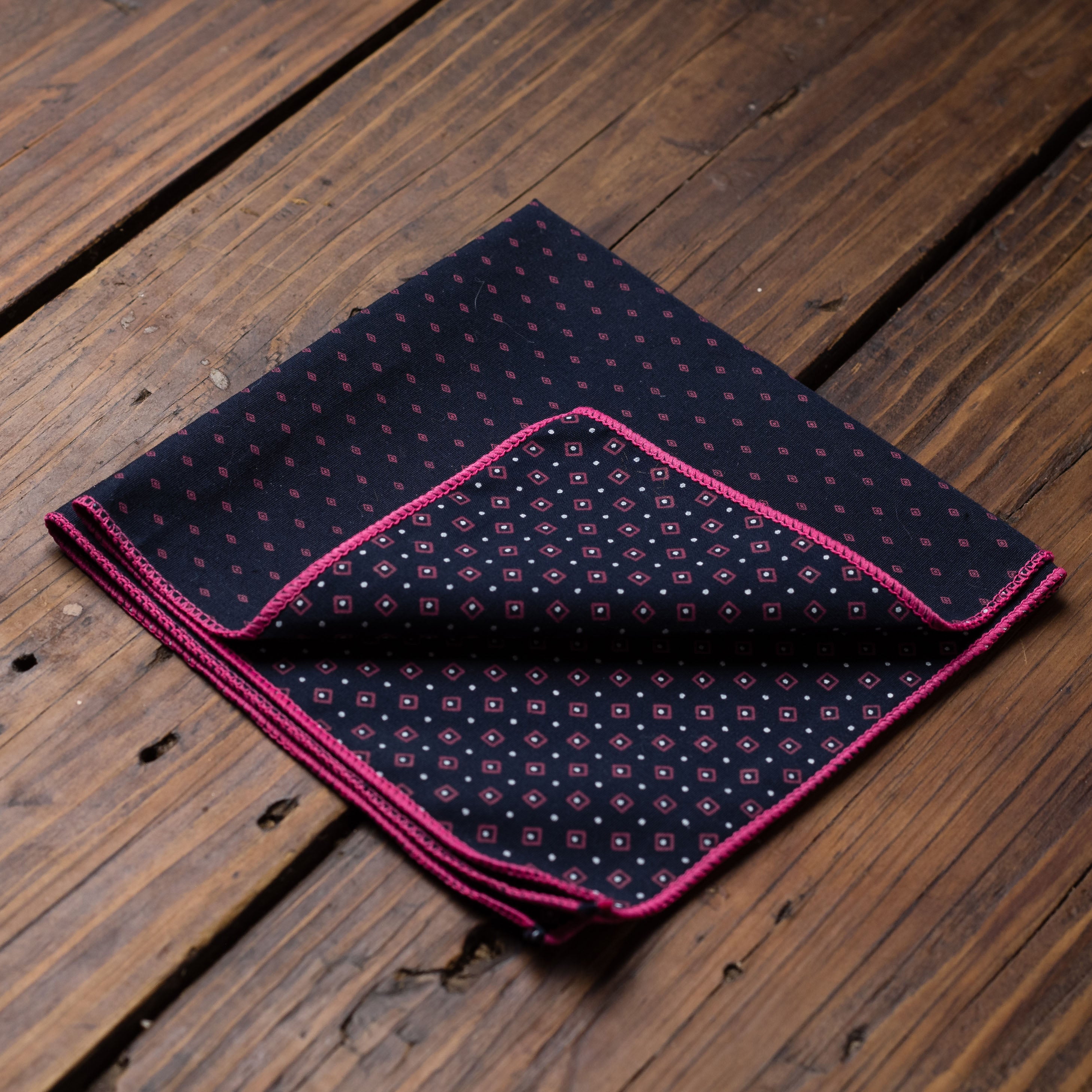 Reversible Navy with Pink Diamonds Pocket Square