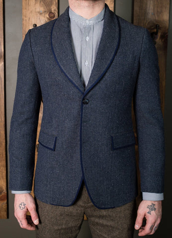 Casual Smoke jacket - Bykowski Tailor & Garb Shawl Lapel tailored fit vintage inspired Wool prohibition herringbone heritage clothing Gatsby Edwardian English Tweed Dapper 1920's 1910's