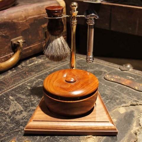 Chrome and wood shave stand - Bykowski Tailor & Garb