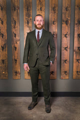 Classic Peak Tweed Suit-Bykowski Tailor & Garb Green tailored fit slim fit Wool vintage inspired prohibition peaky blinders high armholes English Tweed Gatsby Edwardian Classic Dapper 1930's 1920's Vintage tweed Rustic Made in USA Handcrafted