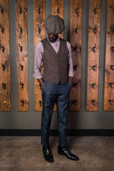 Bykowski Tailor & Garb Cossack Scofflaw Trouser vintage inspired tailored fit suspenders slim fit Rustic prohibition Railroad peaky blinders Made in USA herringbone heritage clothing Handcrafted Gatsby Denim Dapper Casual Barbershop 1930's 1920's 1910's 1800's