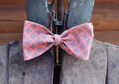 Pink with Blue Heart Flowers Bow Tie