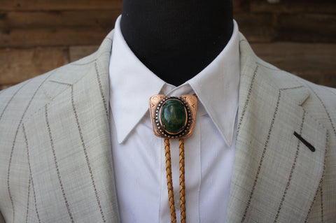 Bolo Tie classic Cowboy copper (green) jade natural