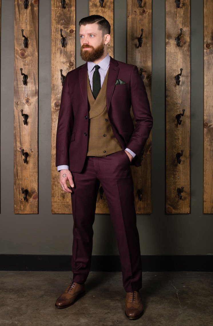 Burgundy 2 Pieces Suits for Men Slim Fit Custom Made Formal