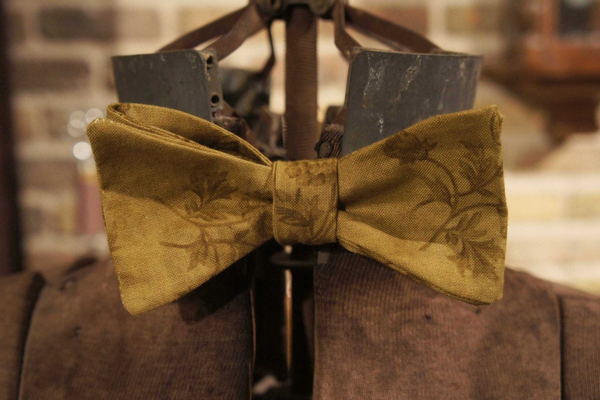 Gold Olive Floral - Edwardian 1920's 1930's dandy cotton bowtie vin040 1 - Bykowski Tailor & Garb
