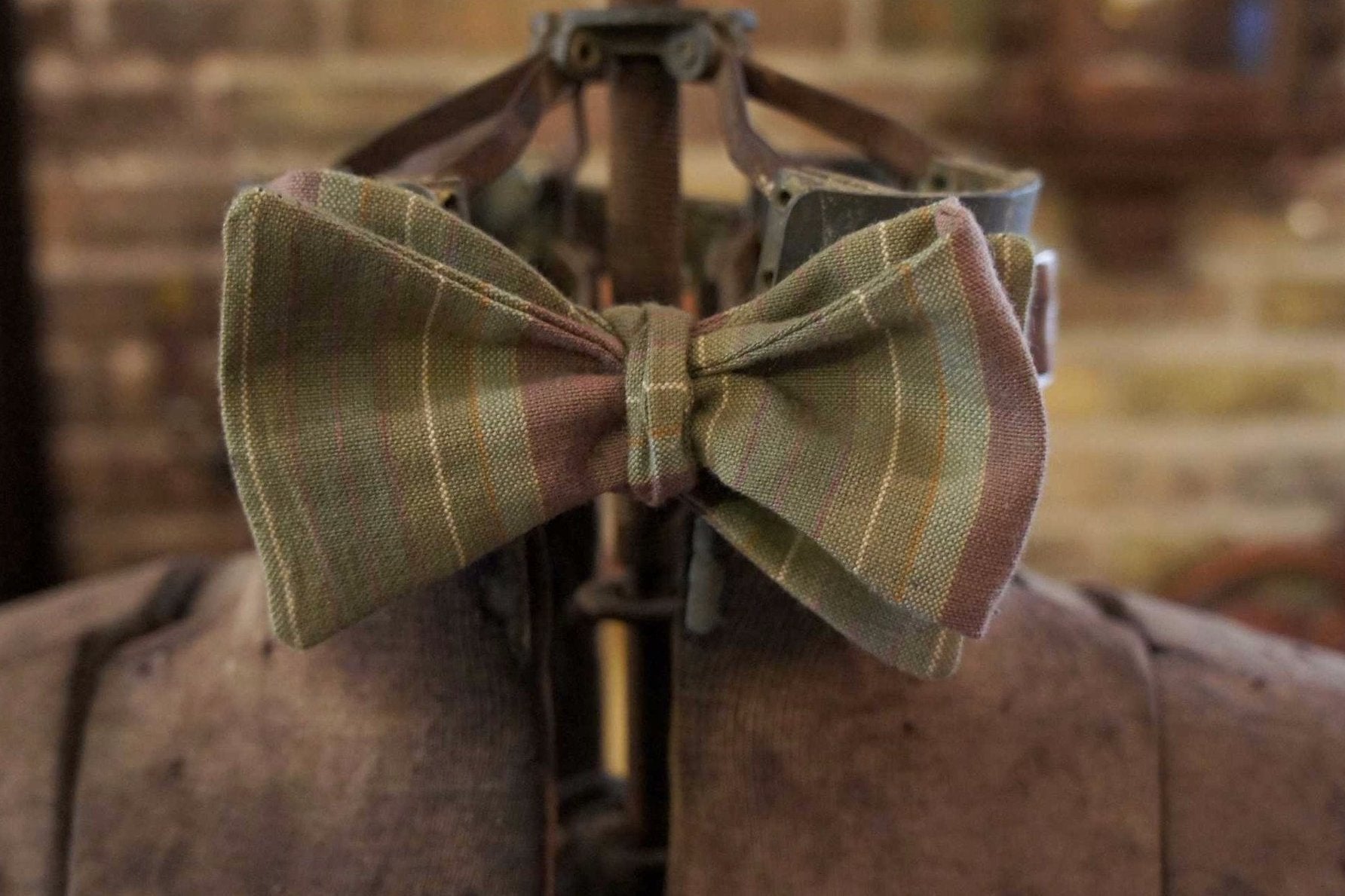 Green MultiStripe - Edwardian 1920's 1930's dandy cotton bowtie BYBT-76150135 1 - Bykowski Tailor & Garb