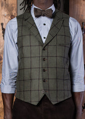 Bykowski Tailor & Garb Edwardian 1910's 1920's gatsby classic  jack knife lapel vest waistcoat heritage clothing made in USA slim tailored fit with check pattern