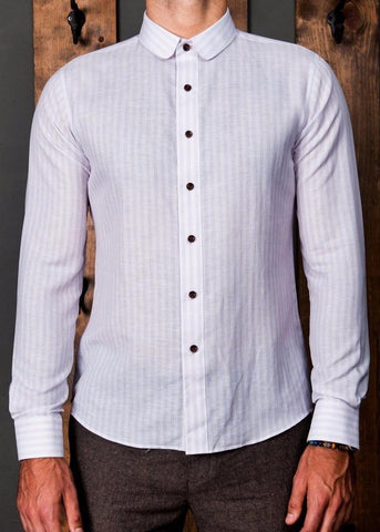 Linen Stripe Club Collar Shirt