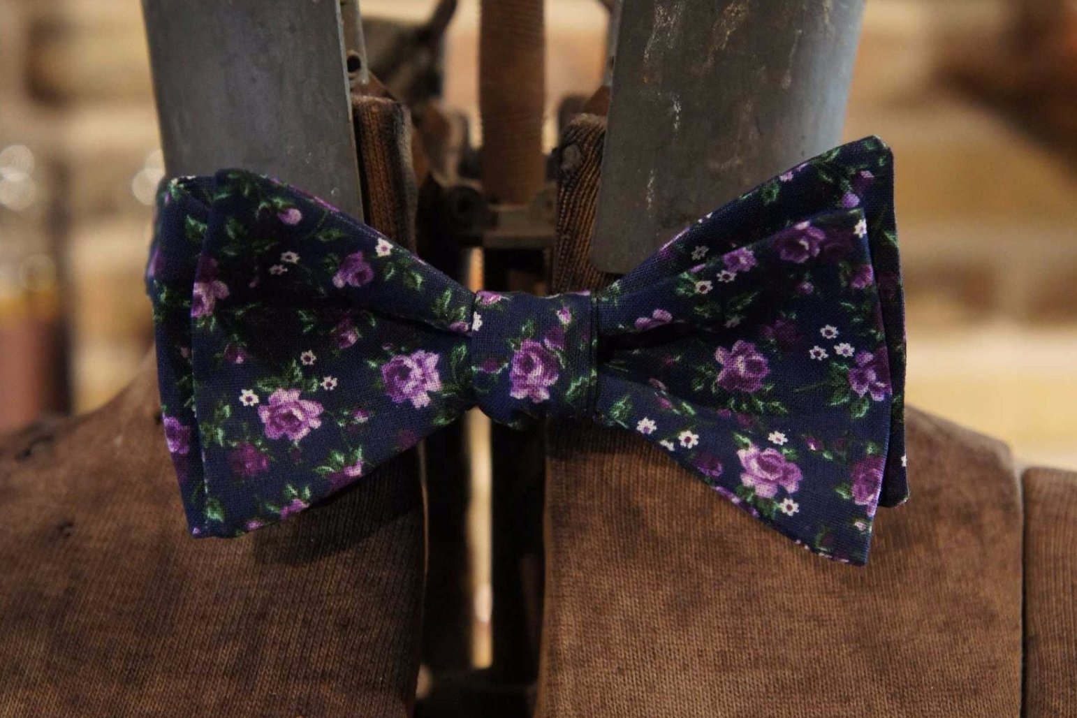 Navy Purple Floral - Edwardian 1920's 1930's dandy cotton bowtie BYBT-vin12 1 - Bykowski Tailor & Garb