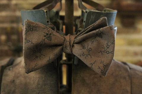 Olive Brown Floral - Edwardian 1920's 1930's dandy cotton bowtie BYBT-MF46510114 1 - Bykowski Tailor & Garb